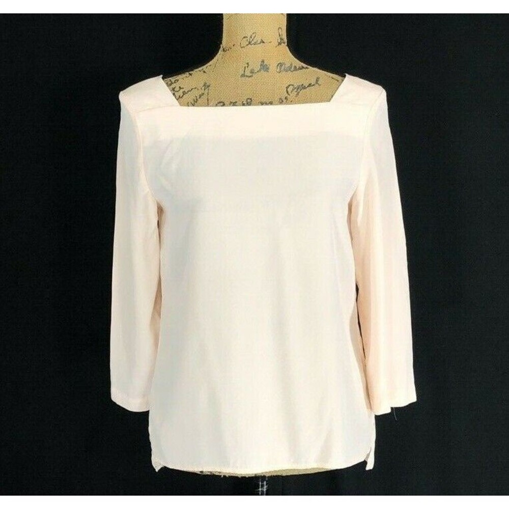 Antonio Melani 100% Silk Top Blouse XS Blush Pink Peach Square Neck 3/4 Sl Tunic